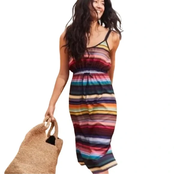Athleta Havana Maxi Dress Sz Large Multicolor Rainbow Stripe Athletic Sleeveless - Picture 3 of 8